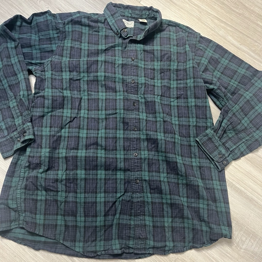 LL‎ Bean Chamois Shirt Men XL-Tall Green Plaid Heavy Button Up Flannel
